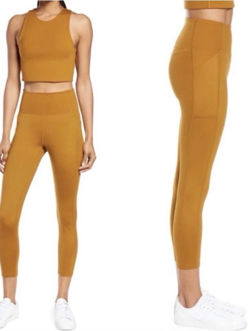 girlfriend collective high rise warm mustard athletic leggings